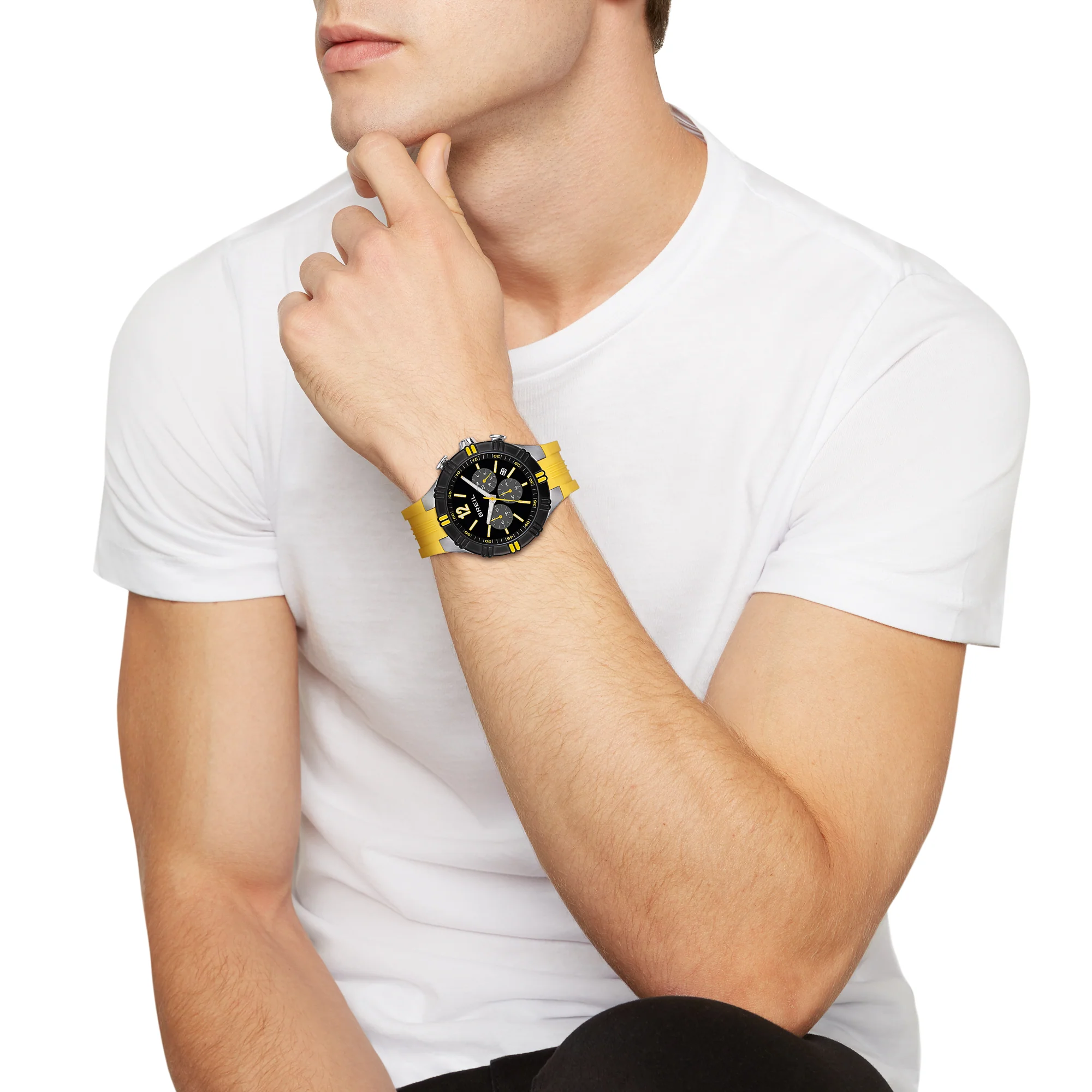 Breil B Rise TW1949 Men's Chronograph Watch - Black Dial, Yellow PU Strap - Image 5