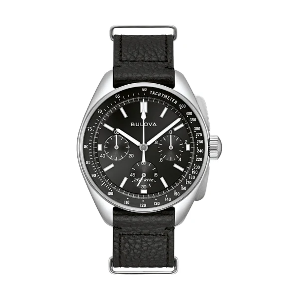 Bulova Lunar Pilot 96K111 Chronograph – Black Dial, 43.5mm Steel Case, Extra Leather Strap - Image 3