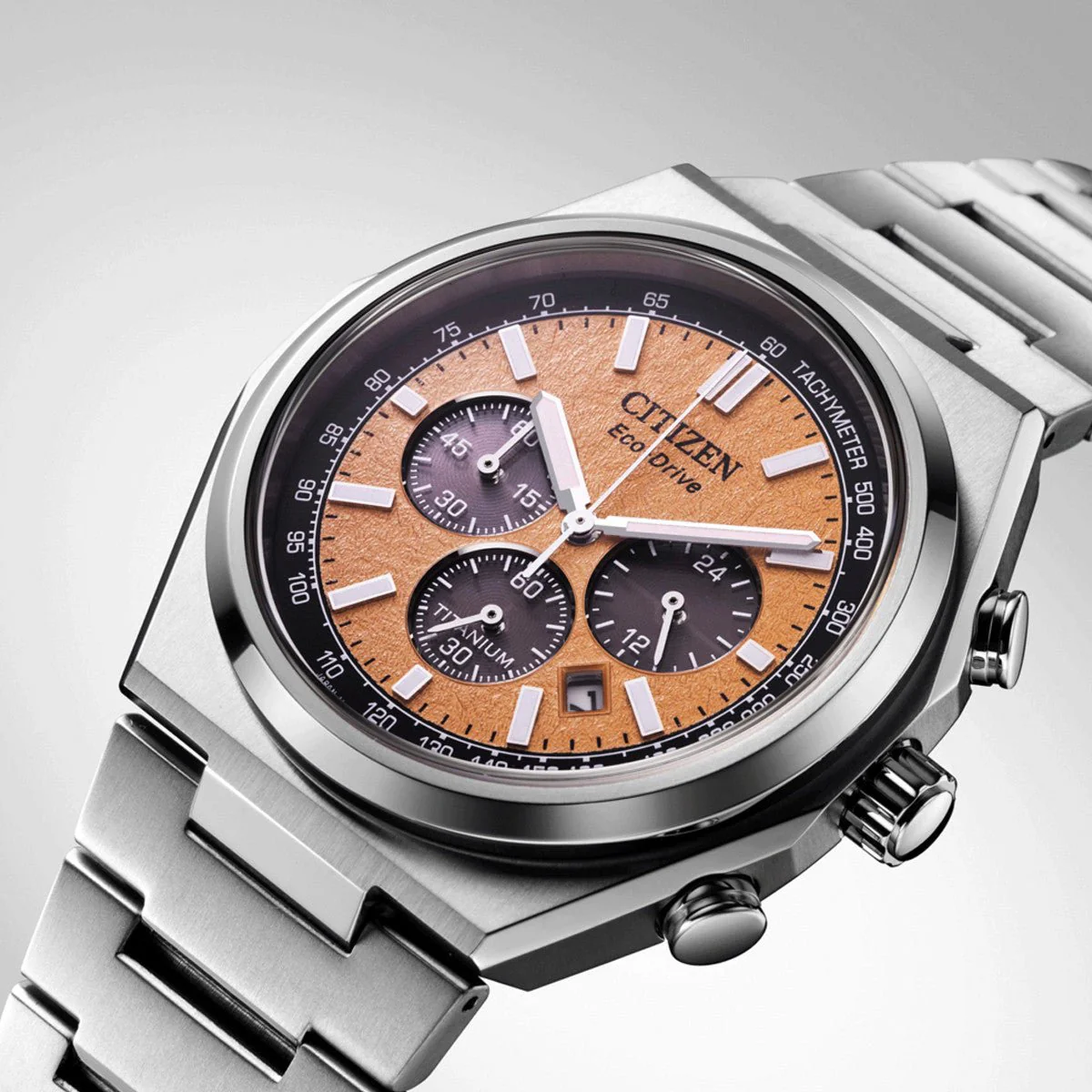 Citizen CA4610-85Z Men's Super Titanium™ Eco-Drive Chronograph Watch - 42.5mm Salmon Dial - Image 4
