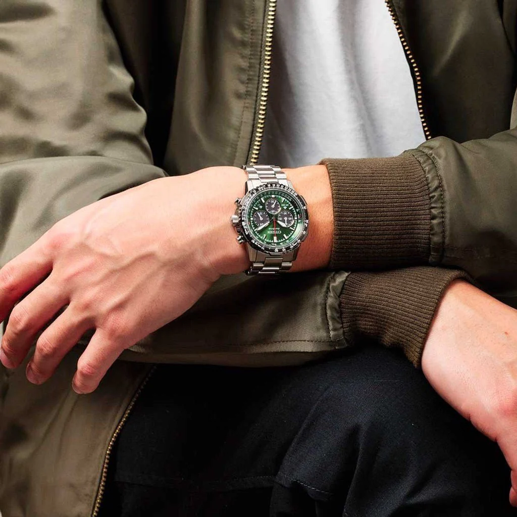 Citizen Promaster CA4664-60W Men's Chronograph Watch – Green Dial, Eco-Drive, 200M WR - Image 5