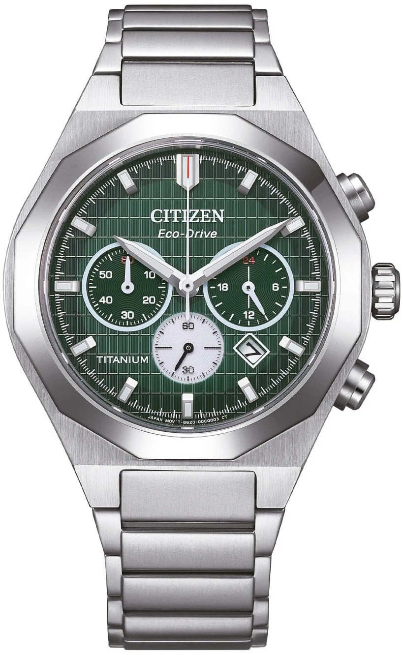 Citizen CA4691-59X Men's Green Dial Chronograph Watch with Titanium Case & Sapphire Crystal - Image 4