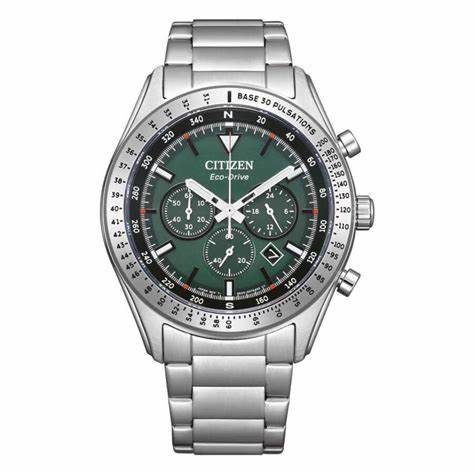 Citizen CA4600-89X Men's Eco-Drive Chronograph Watch - 43mm Green Dial, Stainless Steel Bracelet - Image 3