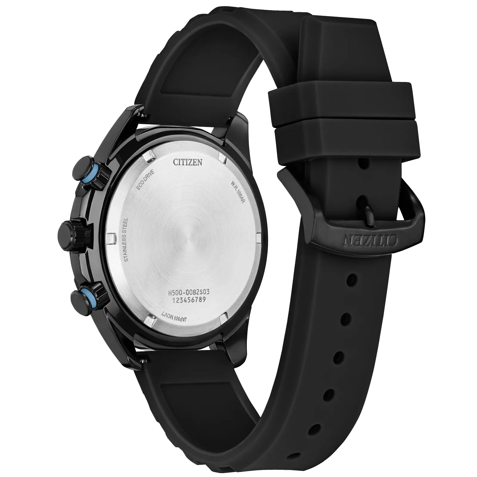 Citizen AT2567-18L Men's Eco-Drive Chronograph Watch - 43mm Light Blue Dial, Black Rubber Strap - Image 4