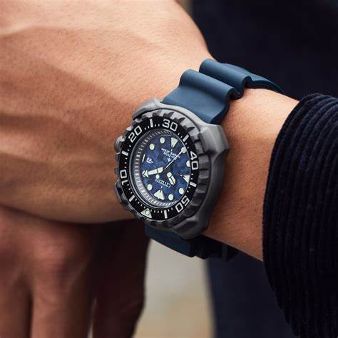 Citizen BN0227-09L Men's Promaster Marine Eco-Drive Diver Watch, Blue Dial, Blue Polyurethane Strap - Image 3