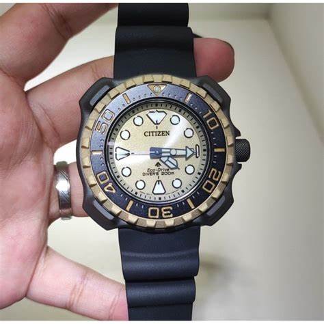 Citizen BN0226-10P Men's Promaster Marine Eco-Drive Diver Watch, Gold Dial, Black Polyurethane Strap - Image 3