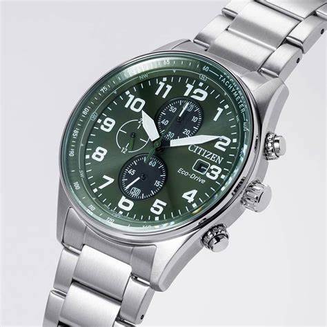 Citizen CA0770-72X Men's Eco-Drive Chronograph Watch, Green Dial, Stainless Steel Bracelet - Image 3