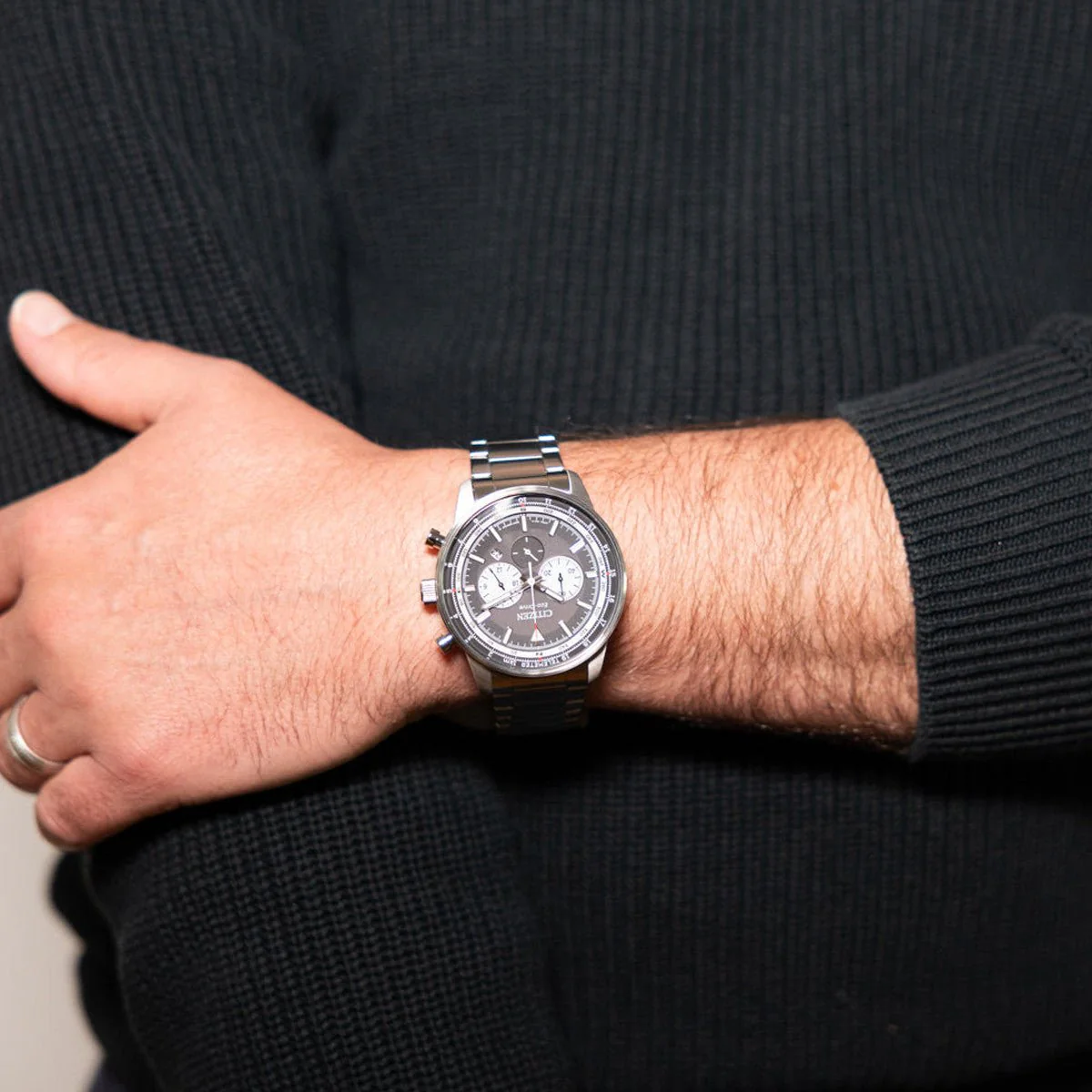 Citizen CA4500-91E Eco-Drive Chronograph Men's Watch - Black Dial, Stainless Steel Bracelet - Image 6