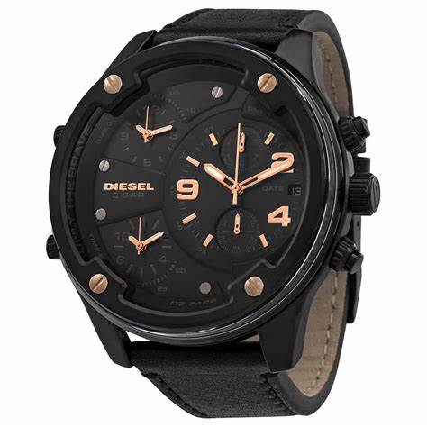 Diesel Boltdown Chronograph Men's Watch DZ7428 - 56mm Black Dial, Black Leather Strap - Image 3