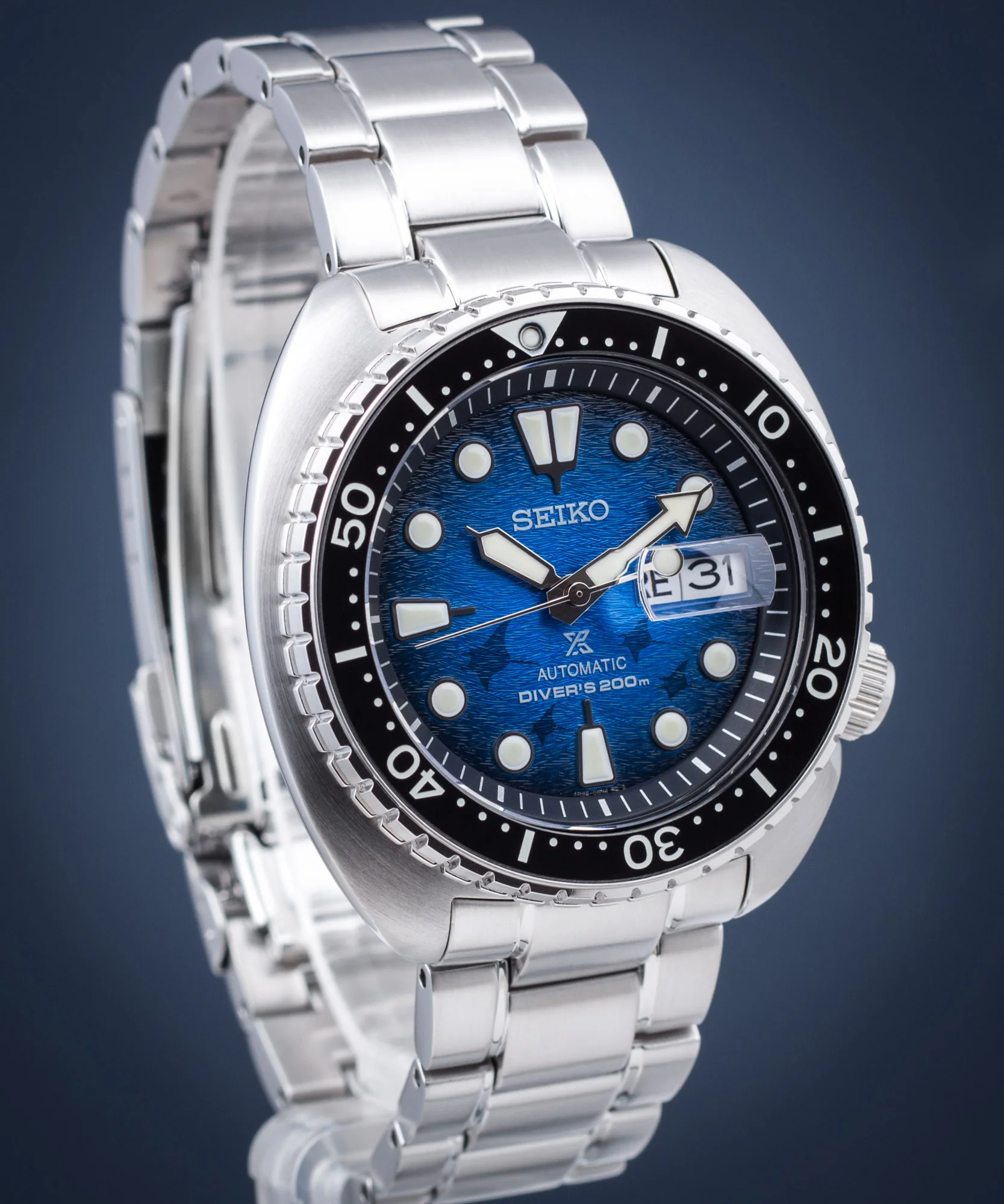 Seiko Prospex SRPE39K1 "Save The Ocean" Special Edition Men's Automatic Diver's Watch - 45mm Stainless Steel, Manta Ray Blue Dial - Image 3