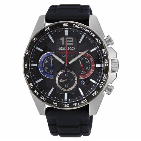Seiko Watches Mod. Seiko SSB347P1 Men's Quartz Chronograph Watch - Black Dial, Black Silicone Strap - Image 3