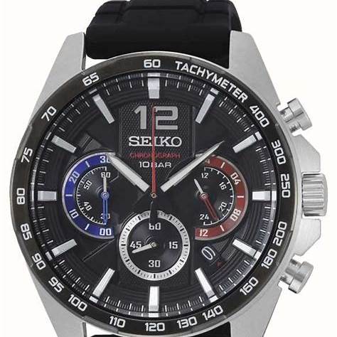Seiko Watches Mod. Seiko SSB347P1 Men's Quartz Chronograph Watch - Black Dial, Black Silicone Strap - Image 4