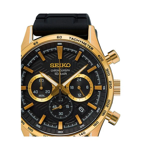 Seiko Chronograph SSB446P1 Quartz Men's Watch - Black Dial, Gold-Tone Case, Silicone Strap - Image 3